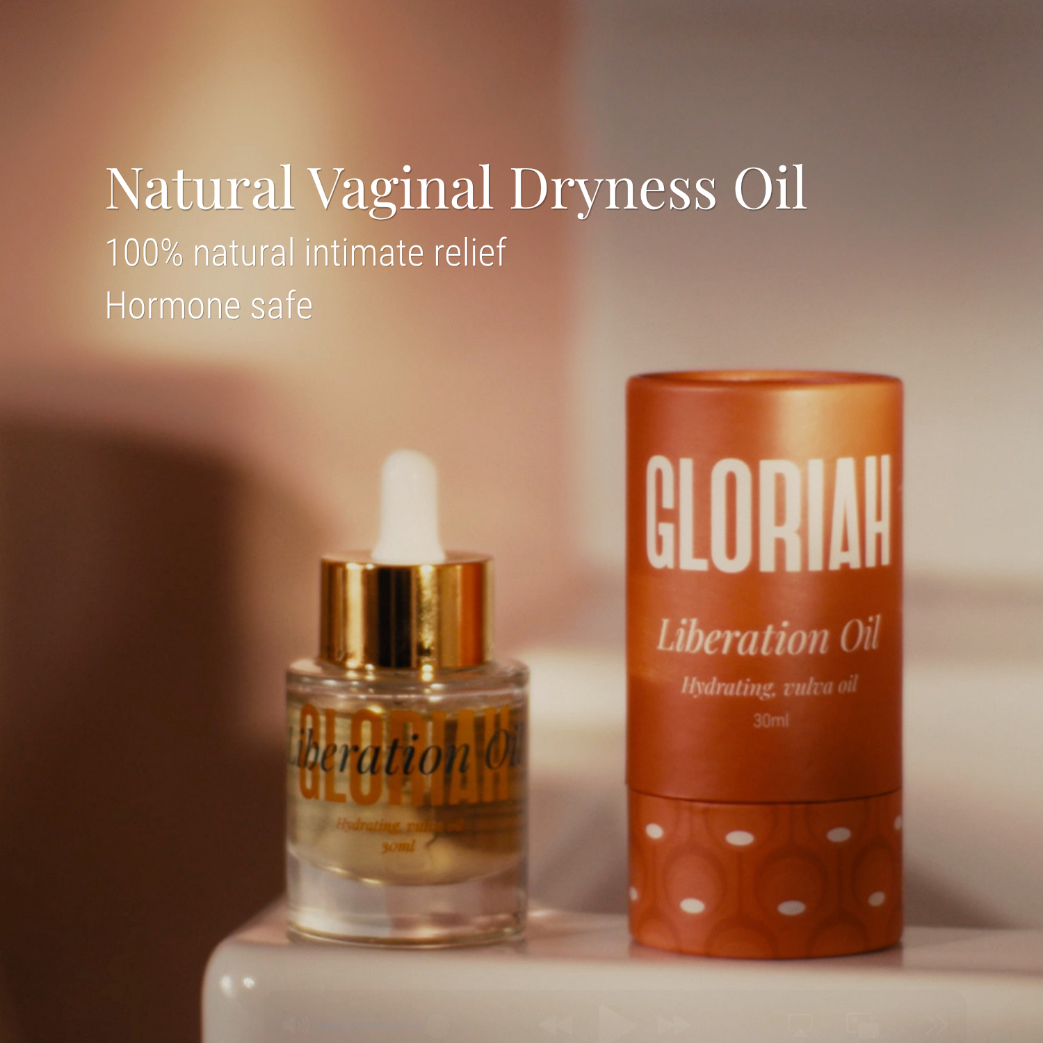 GLORIAH Liberation Oil — natural vaginal dryness oil for menopause, 40ml dropper bottle